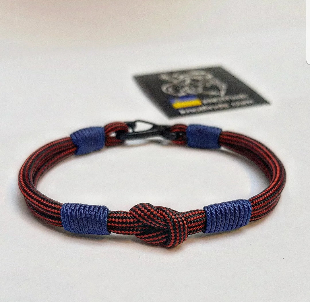 Handmade Paracord Bracelet – Bloody stripe & Navy blue | Unisex Surfer Style Bracelet | Waterproof Adventure Accessory | Custom Size Gift for Him & Her