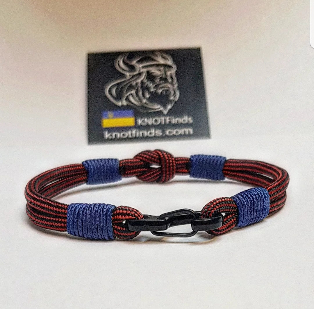 Handmade Paracord Bracelet – Bloody stripe & Navy blue | Unisex Surfer Style Bracelet | Waterproof Adventure Accessory | Custom Size Gift for Him & Her