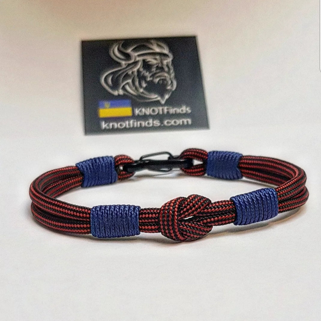 Handmade Paracord Bracelet – Bloody stripe & Navy blue | Unisex Surfer Style Bracelet | Waterproof Adventure Accessory | Custom Size Gift for Him & Her