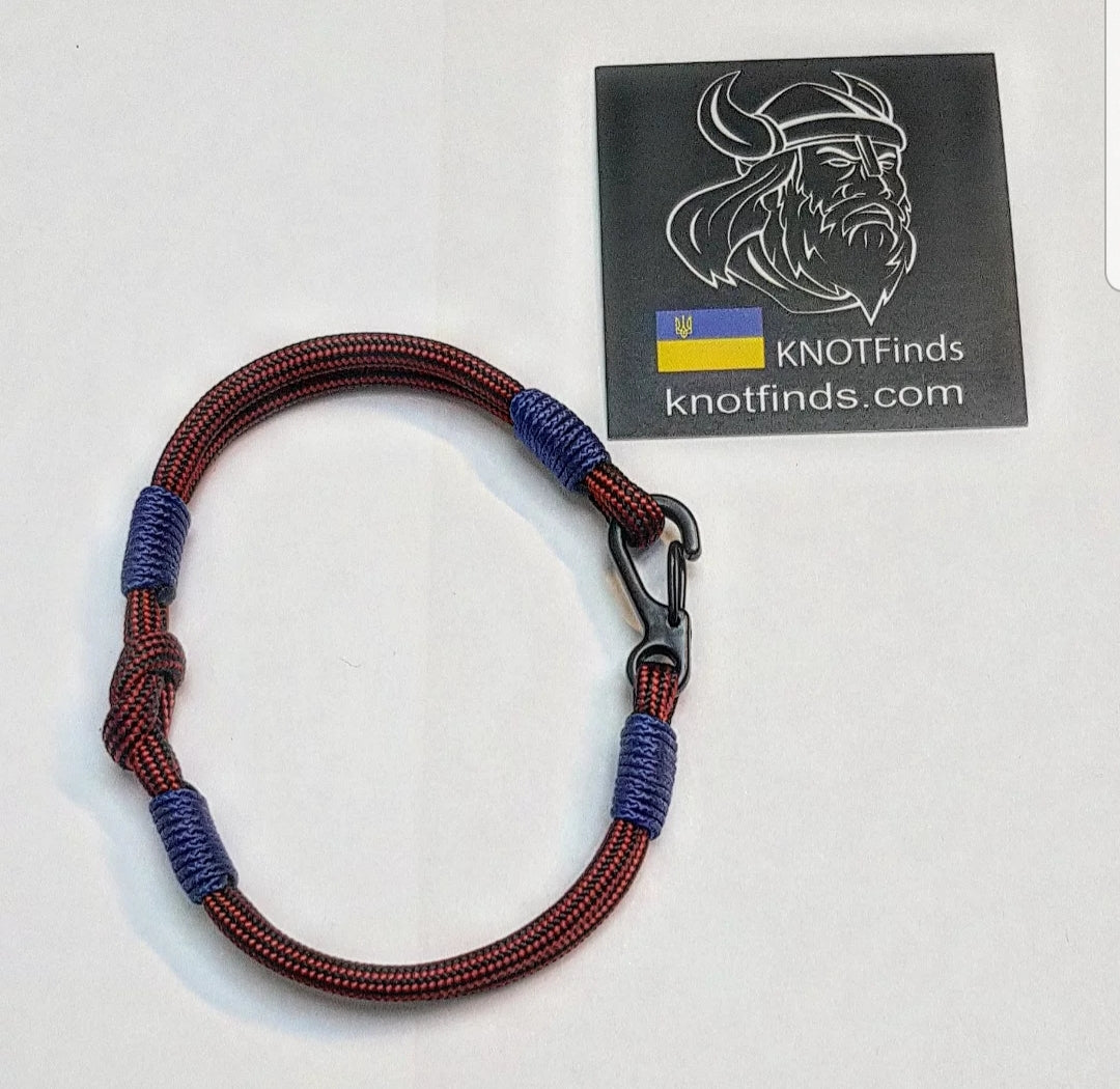 Handmade Paracord Bracelet – Bloody stripe & Navy blue | Unisex Surfer Style Bracelet | Waterproof Adventure Accessory | Custom Size Gift for Him & Her