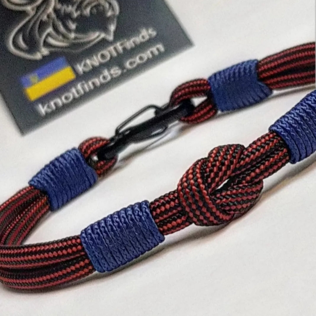 Handmade Paracord Bracelet – Bloody stripe & Navy blue | Unisex Surfer Style Bracelet | Waterproof Adventure Accessory | Custom Size Gift for Him & Her