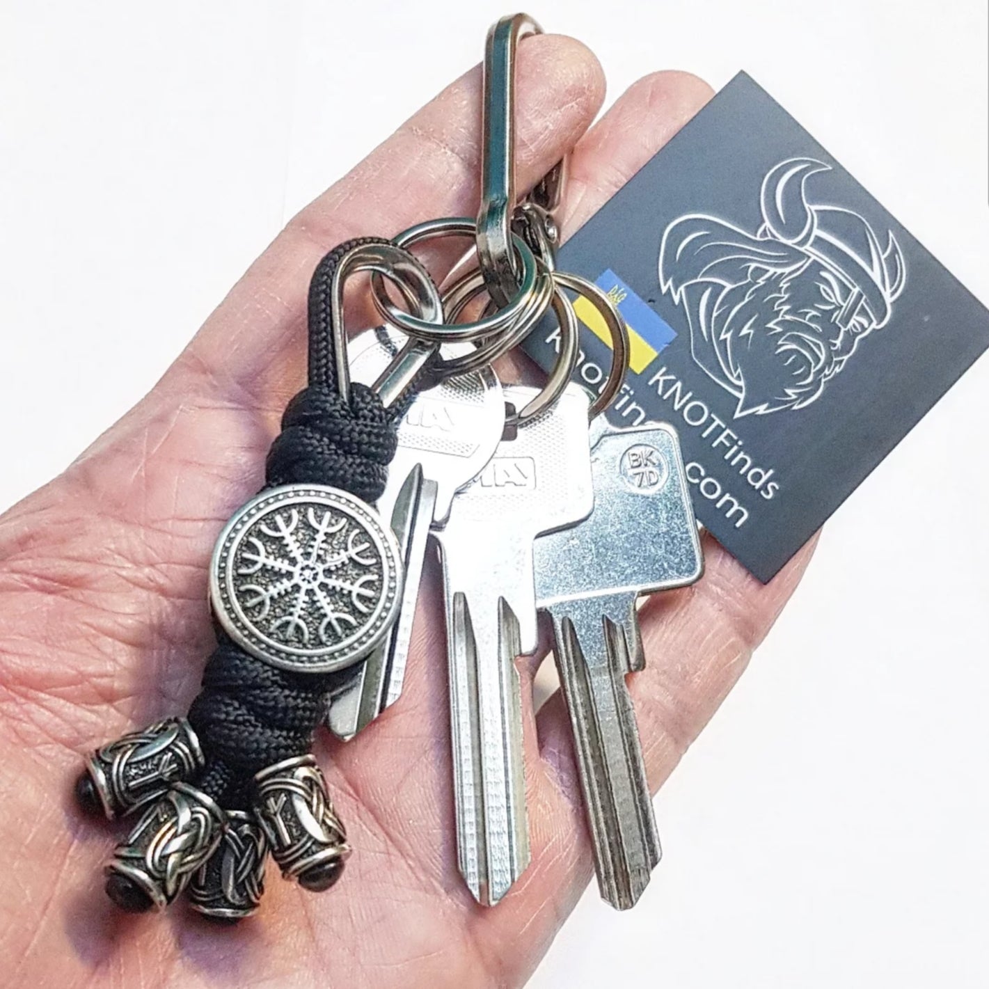 Handmade Stainless Steel Helm of Awe Keychain – Viking Protection Amulet, Norse Mythology Talisman, Unique Gift for Men and Women