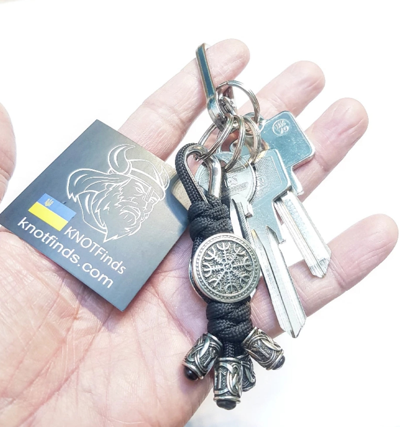Handmade Stainless Steel Helm of Awe Keychain – Viking Protection Amulet, Norse Mythology Talisman, Unique Gift for Men and Women