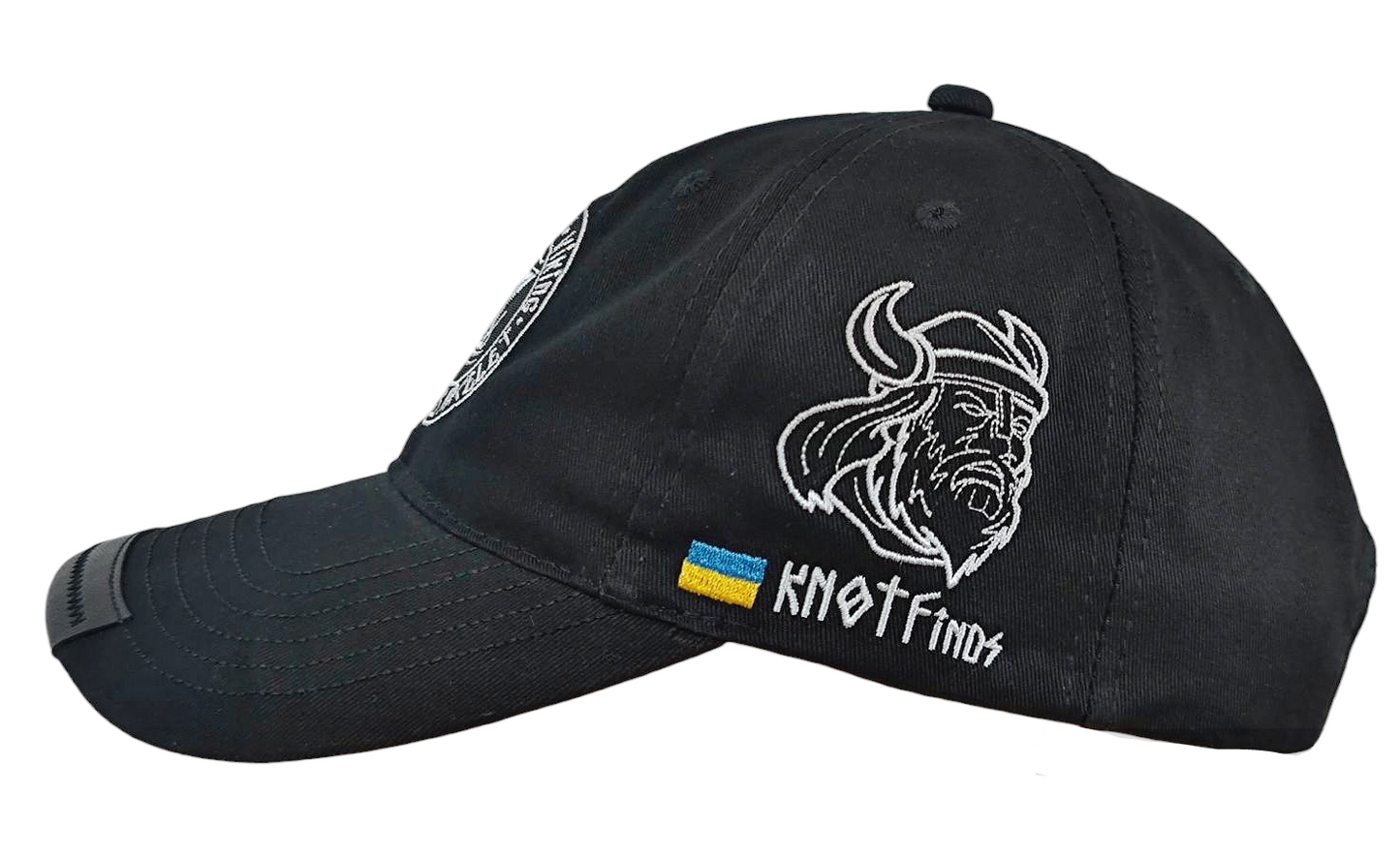 Black baseball cap with “Drakar Viking Ship” print. Stylish Scandinavian baseball cap with a print of the logo of the legendary brand “KNOTFinds”.