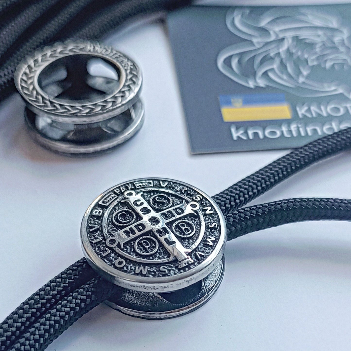 Cross of Saint Benedict. Exorcist. Steel bead for Paracord. Religious symbols. Catholicism. Vatican symbols.