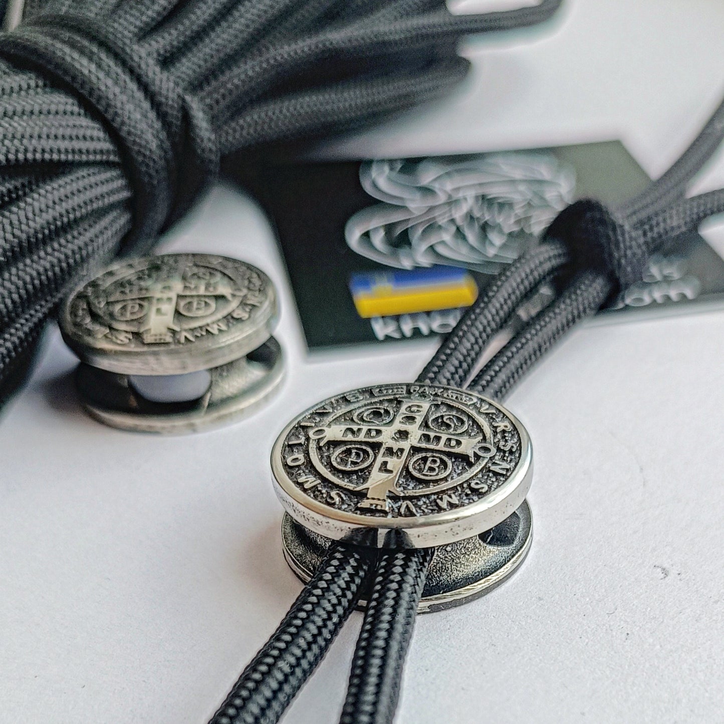 Cross of Saint Benedict. Exorcist. Steel bead for Paracord. Religious symbols. Catholicism. Vatican symbols.