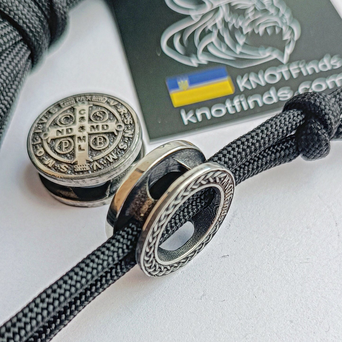 Cross of Saint Benedict. Exorcist. Steel bead for Paracord. Religious symbols. Catholicism. Vatican symbols.