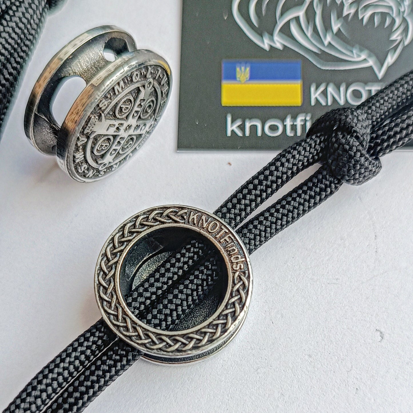 Cross of Saint Benedict. Exorcist. Steel bead for Paracord. Religious symbols. Catholicism. Vatican symbols.