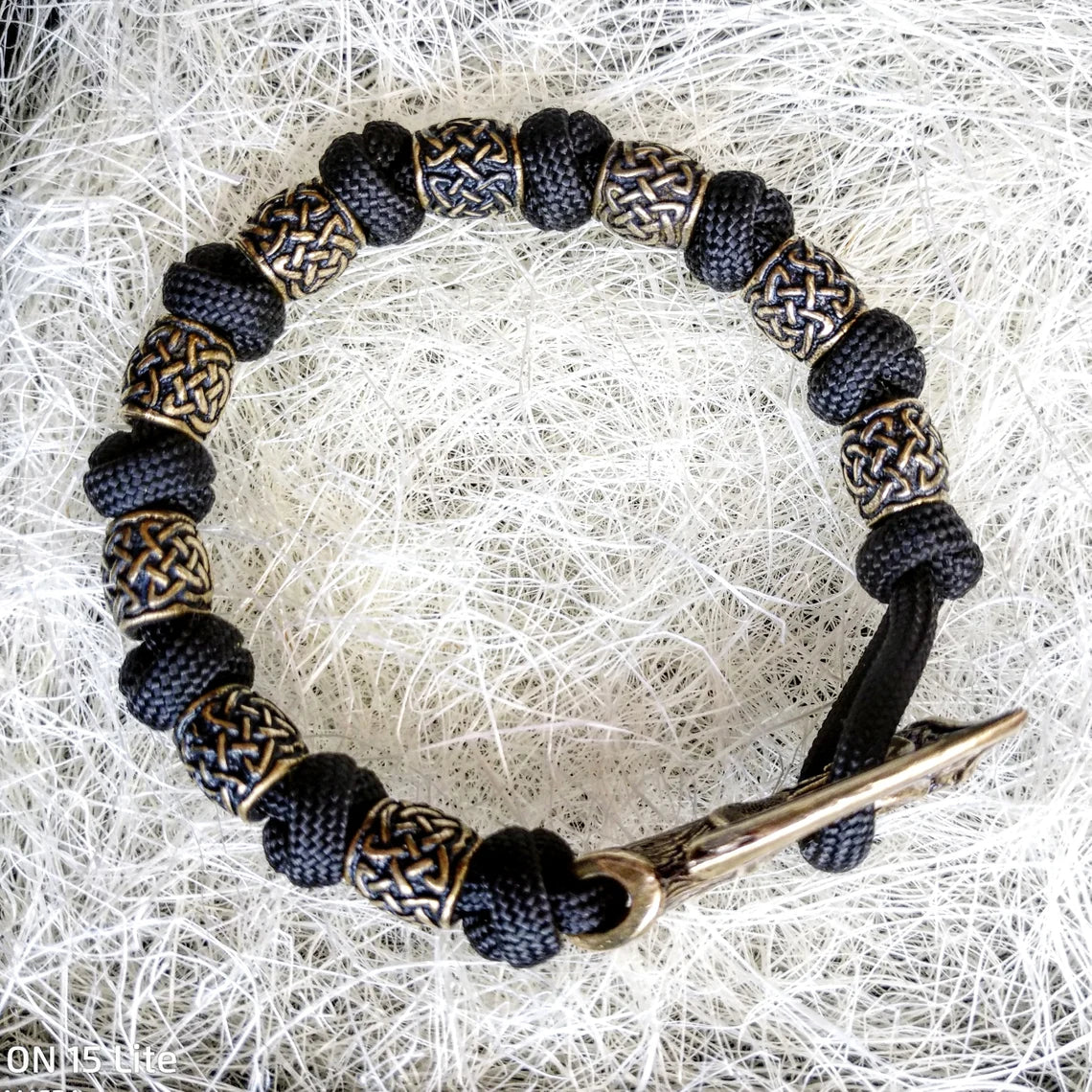 Black mens bangle. Paracord bracelet. Viking jewelry.