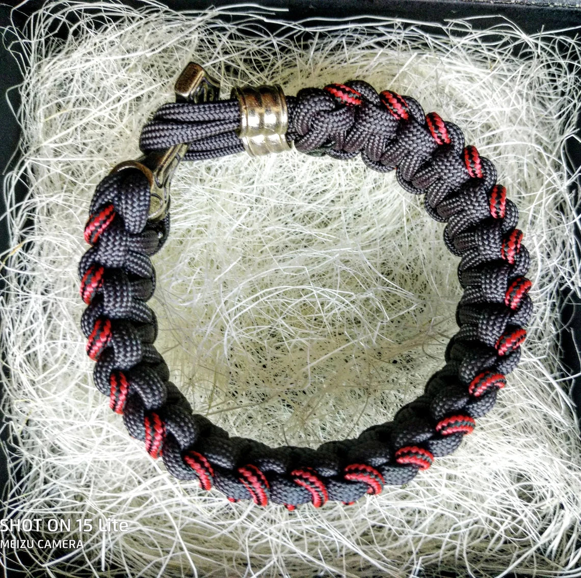 Graphite and bloody strip Nordic paracord bracelet "THOR'S HAMMER". A gift for men. Scandinavian style, Celtic knot.