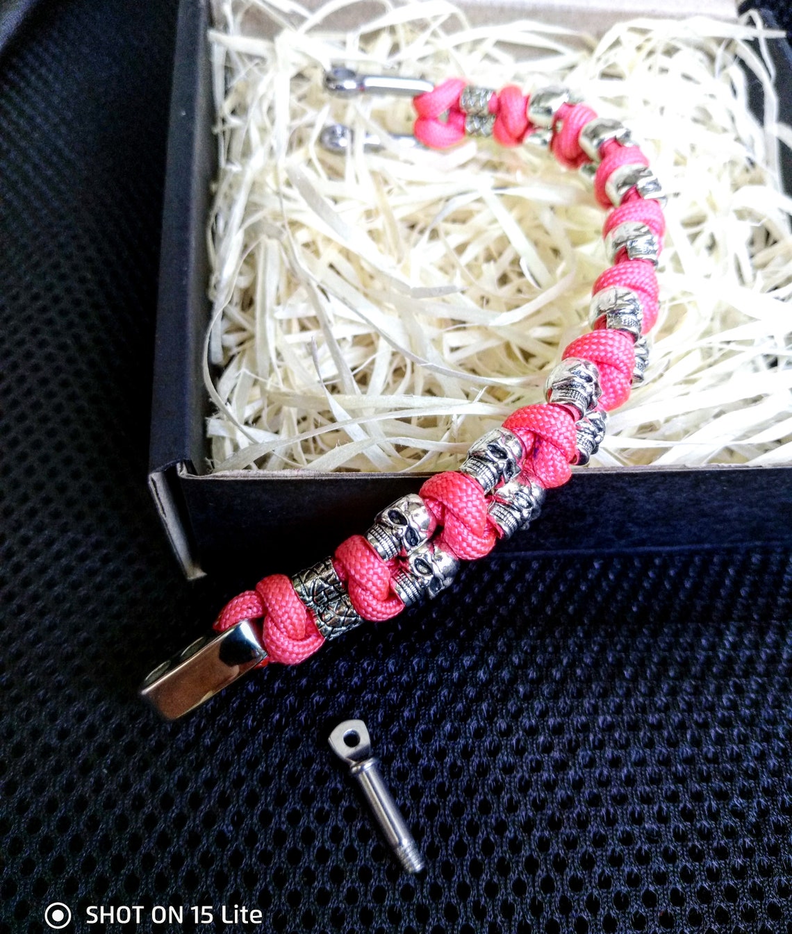 Stylish pink bracelet / Celtic knot / Scandinavian jewelry / Womans skull bangle /