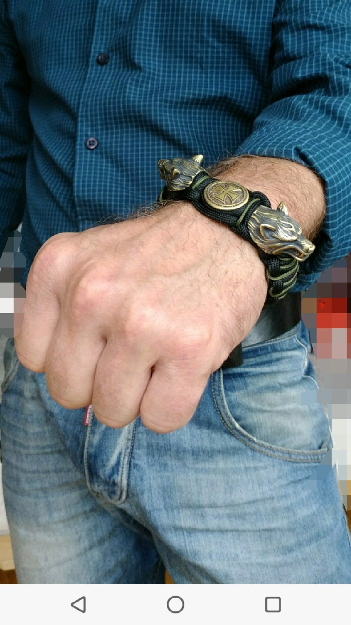 Paracord bracelet with beads "Wolf Head" and "Templar Cross". Men's style, a gift for tough men. Biker bracelet.