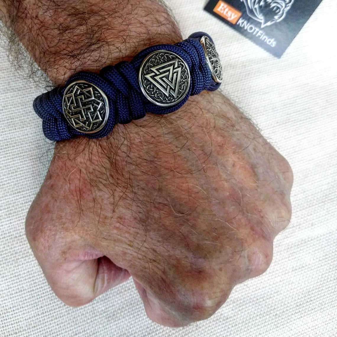 Viking protective amulet with steel beads "Valknut", "Valkyrie", "Horror shield". Men's style, a gift for tough men. Biker bracelet.