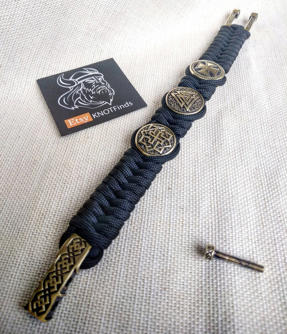 Nordic protective amulet with steel beads "Valknut", "Valkyrie", "Templar cross". Men's style, a gift for tough men. Biker bracelet.