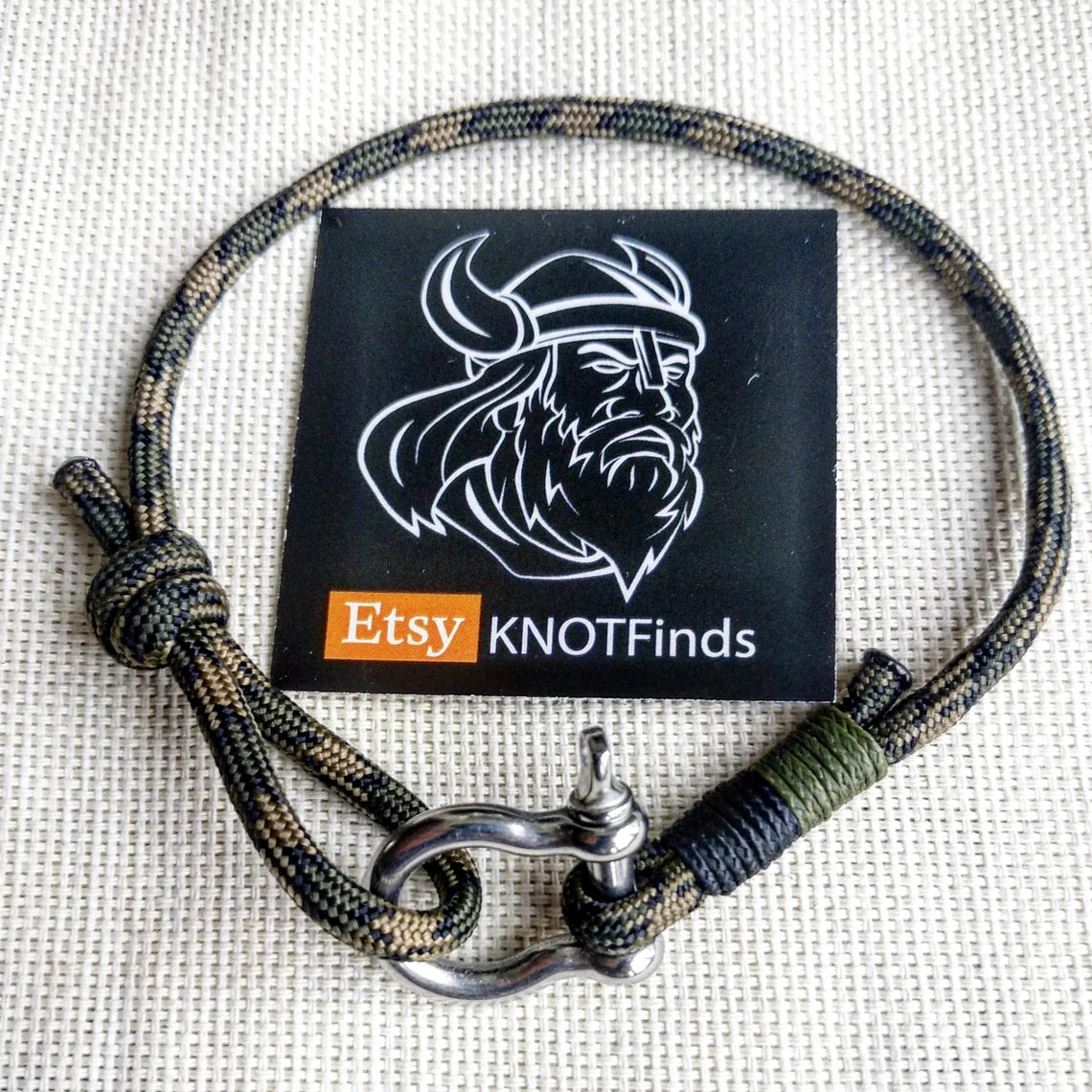 Army camouflage bangle rope made of paracord and Celtic knots. Stylish bracelet for men and women. A gift for a surfer, diver, skydiver.