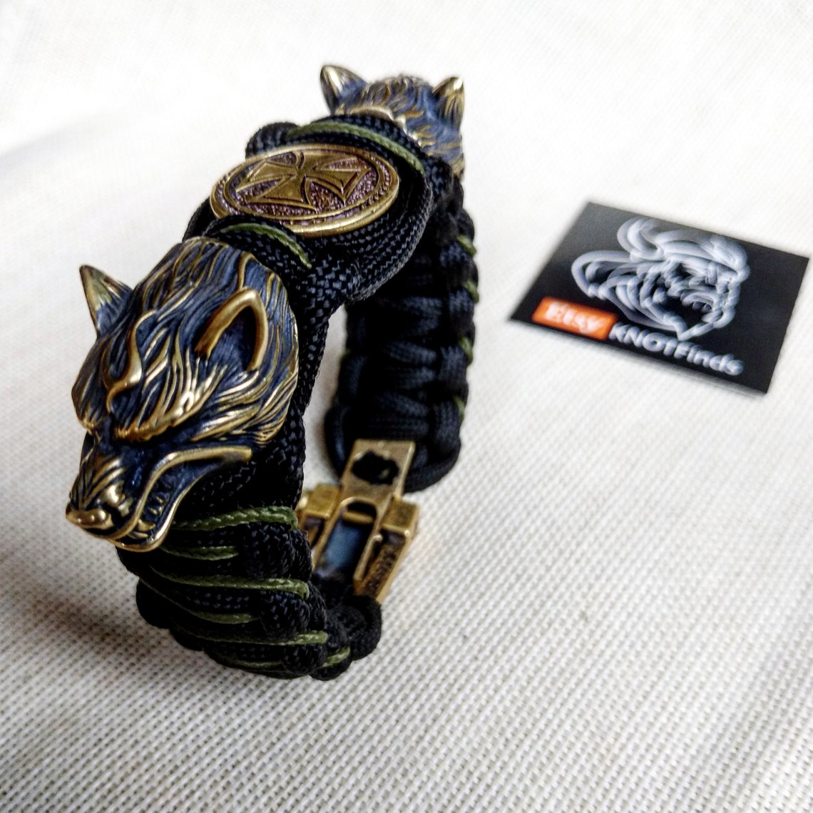 Paracord bracelet with beads "Wolf Head" and "Templar Cross". Men's style, a gift for tough men. Biker bracelet.