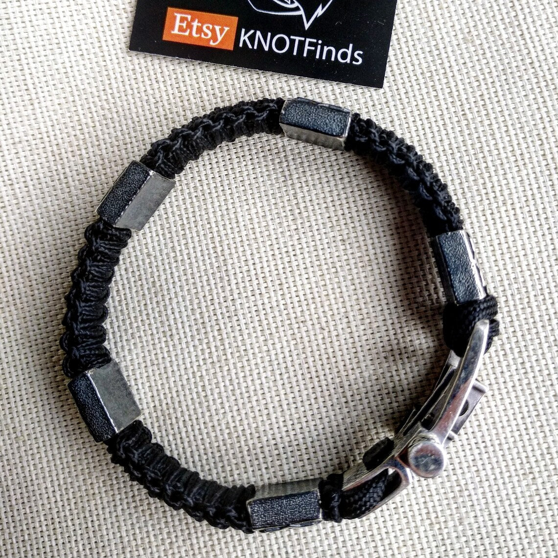Paracord bracelet. Silver 925 Sterling bangle. Viking style.