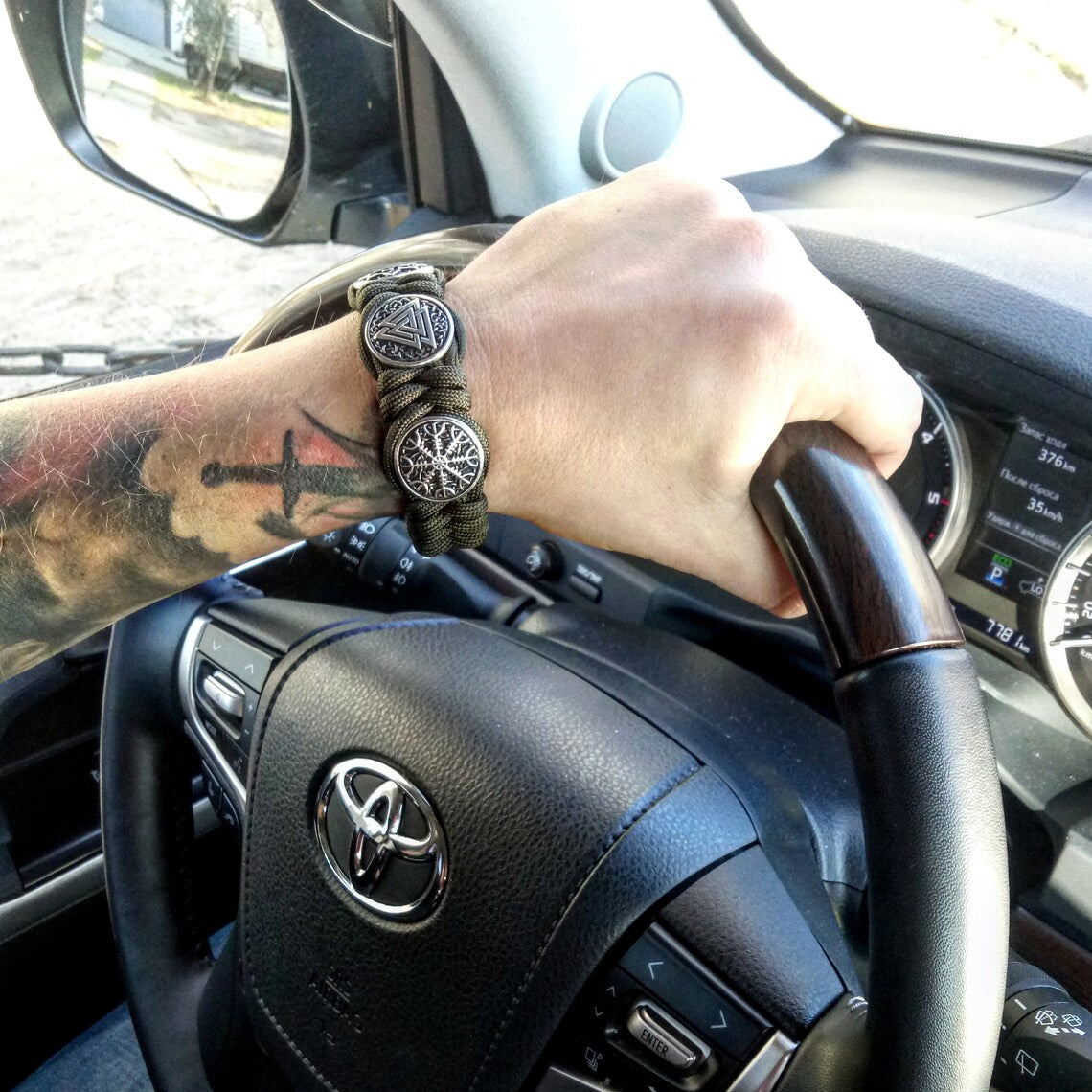 Silver 925 Sterling bracelet. Valknut. Valkyrie. Helmet Horror. Luxury paracord bracelet.Viking style.