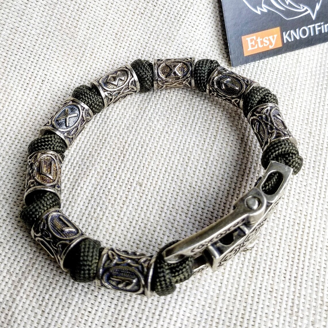Runic paracord bracelet "VIKING". Nordic bracelet with steel runes beads.