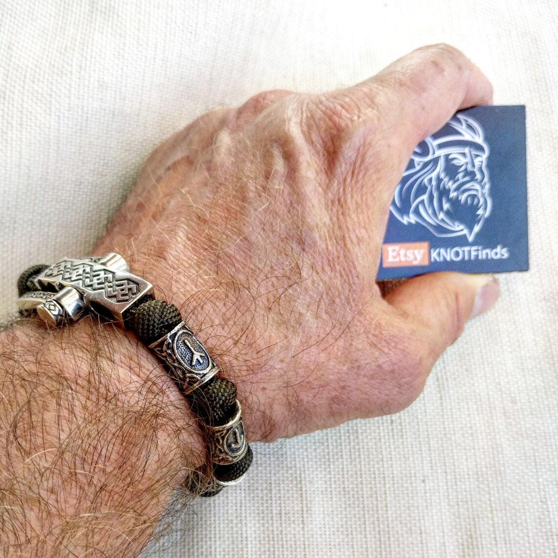 Runic paracord bracelet "VIKING". Nordic bracelet with steel runes beads.