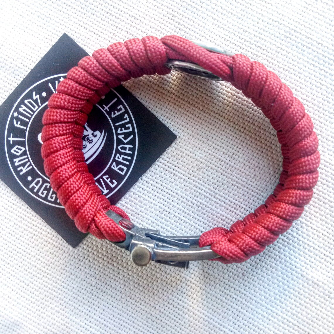 Red Paracord bracelet "JERUSALEM CROSS". The original brutal bracelet made of Celtic knots and beads. Scandinavian style.