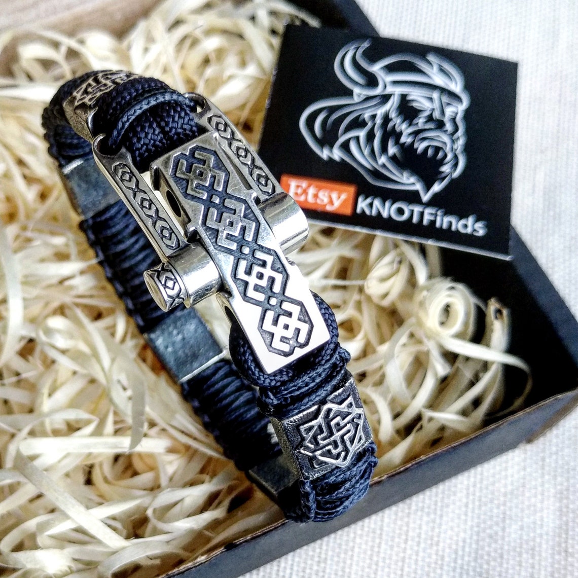 Silver 925 Sterling bracelet. Luxury navy blue paracord bracelet.Viking style.