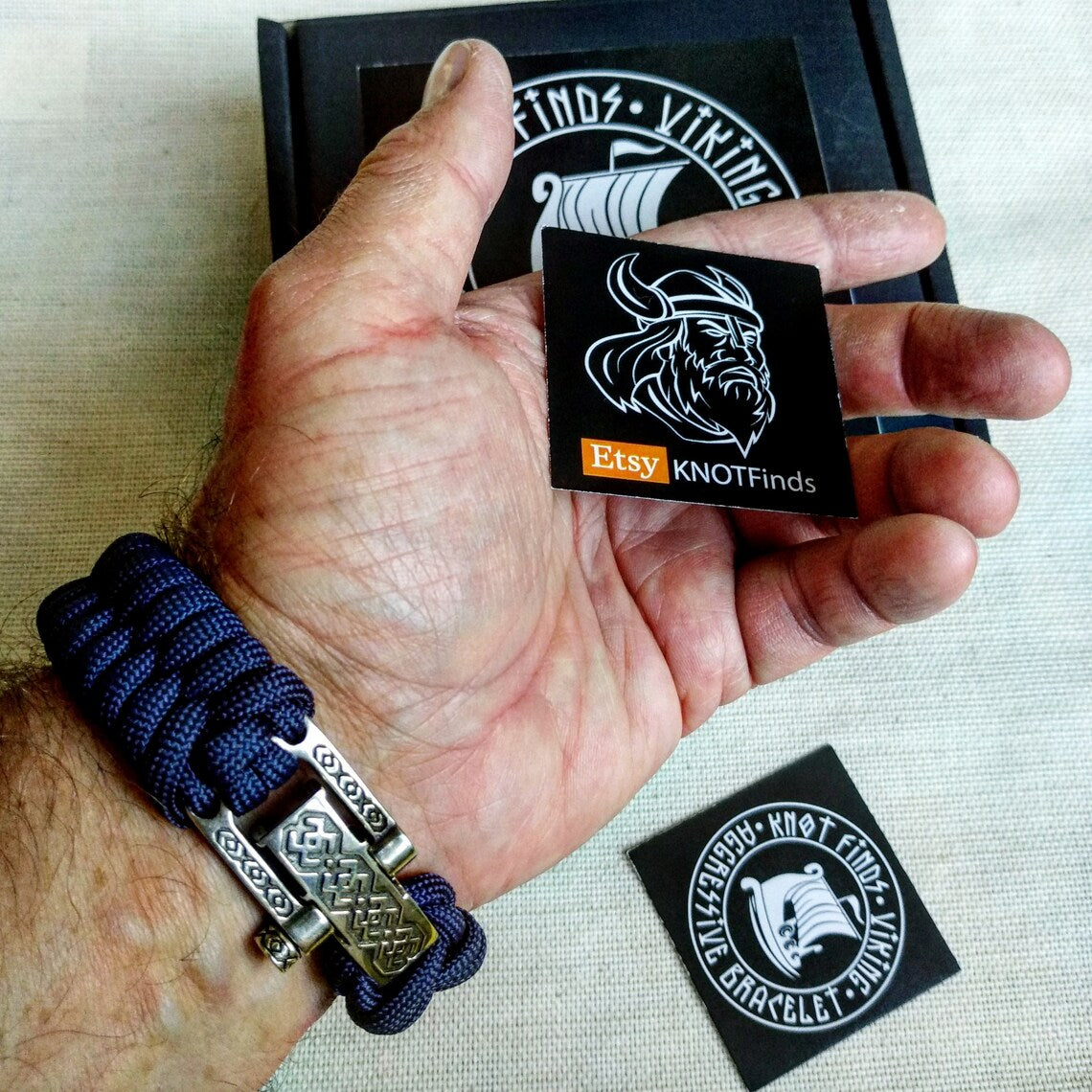 Paracord navy blue bracelet "VALKYRIE". The original brutal bracelet made of Celtic knots and beads. Nordic bangle.