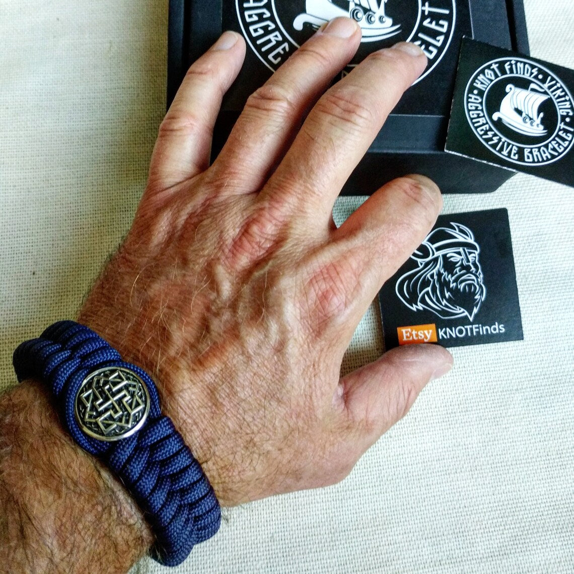 Paracord navy blue bracelet "VALKYRIE". The original brutal bracelet made of Celtic knots and beads. Nordic bangle.