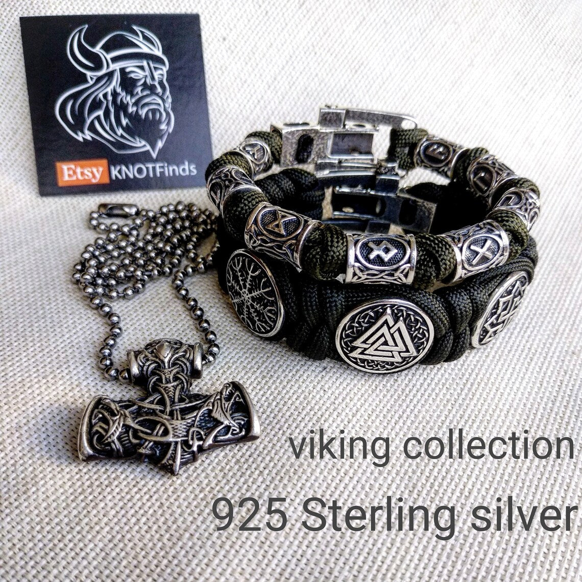Silver 925 Sterling bracelet. Valknut. Valkyrie. Helmet Horror. Luxury paracord bracelet.Viking style.