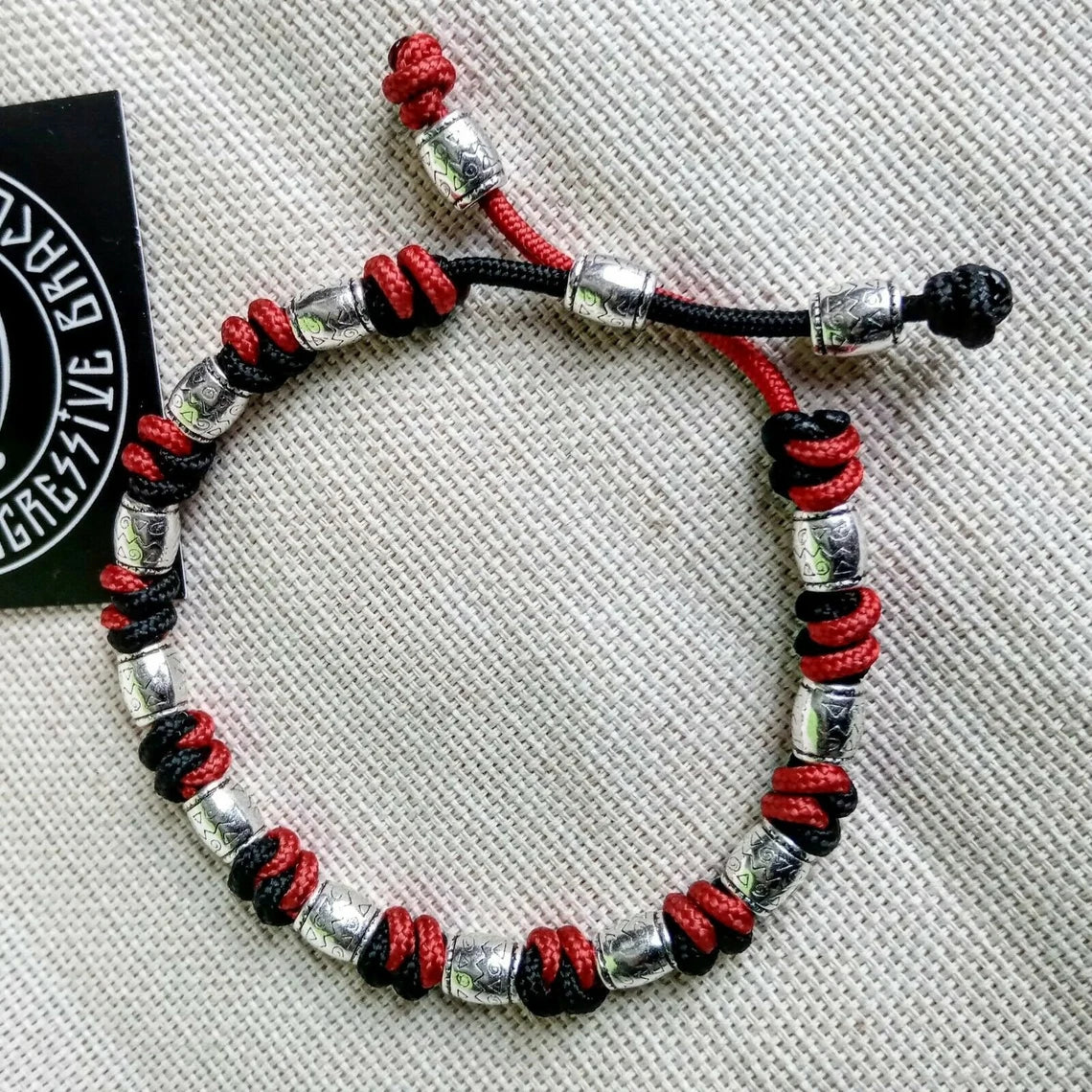 Paracord bracelet with steel beads. Celtic knot. Thin bracelet. Viking style.