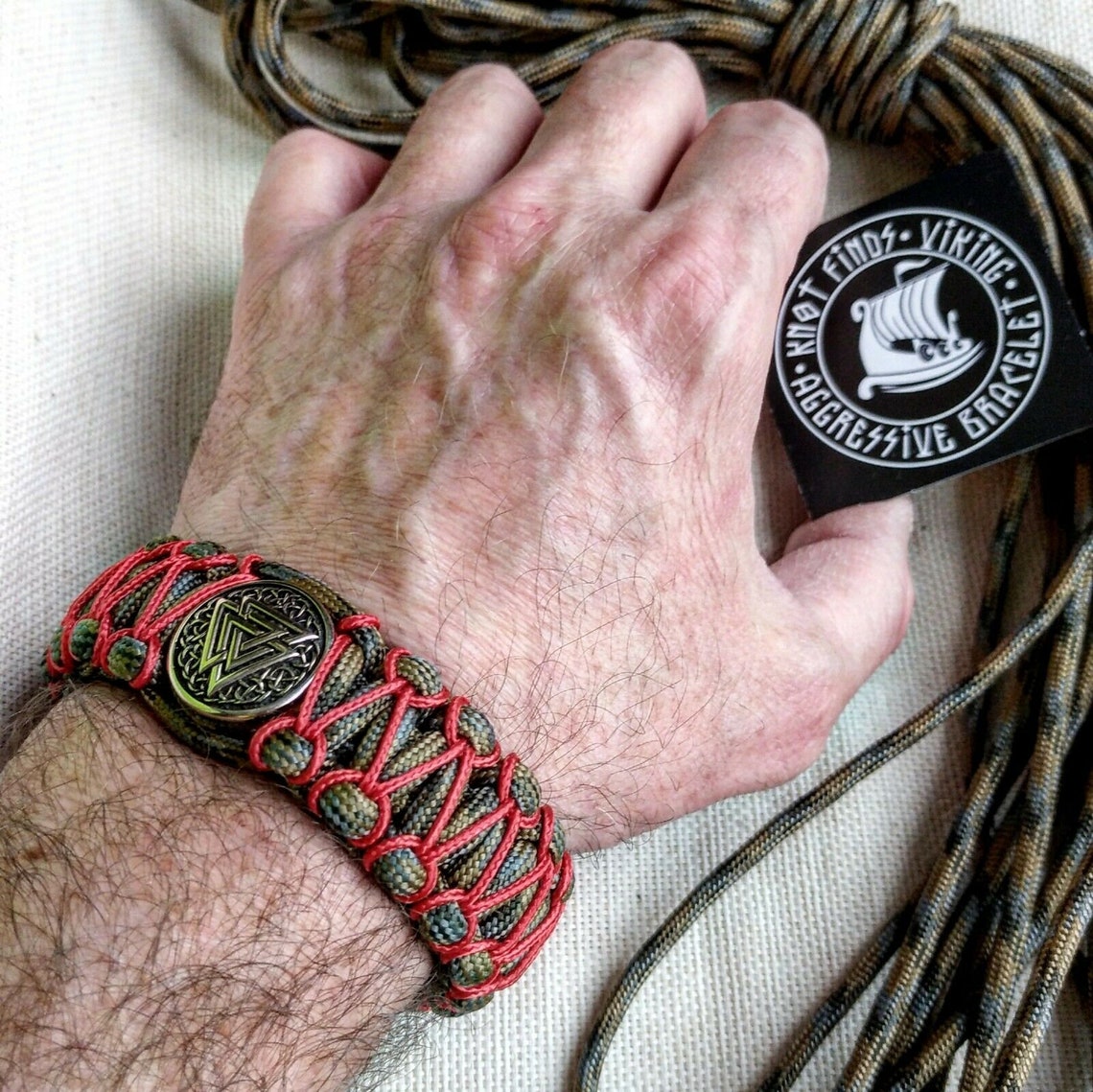 Paracord bracelet with steel beads VALKNUT. Vikings bangle.