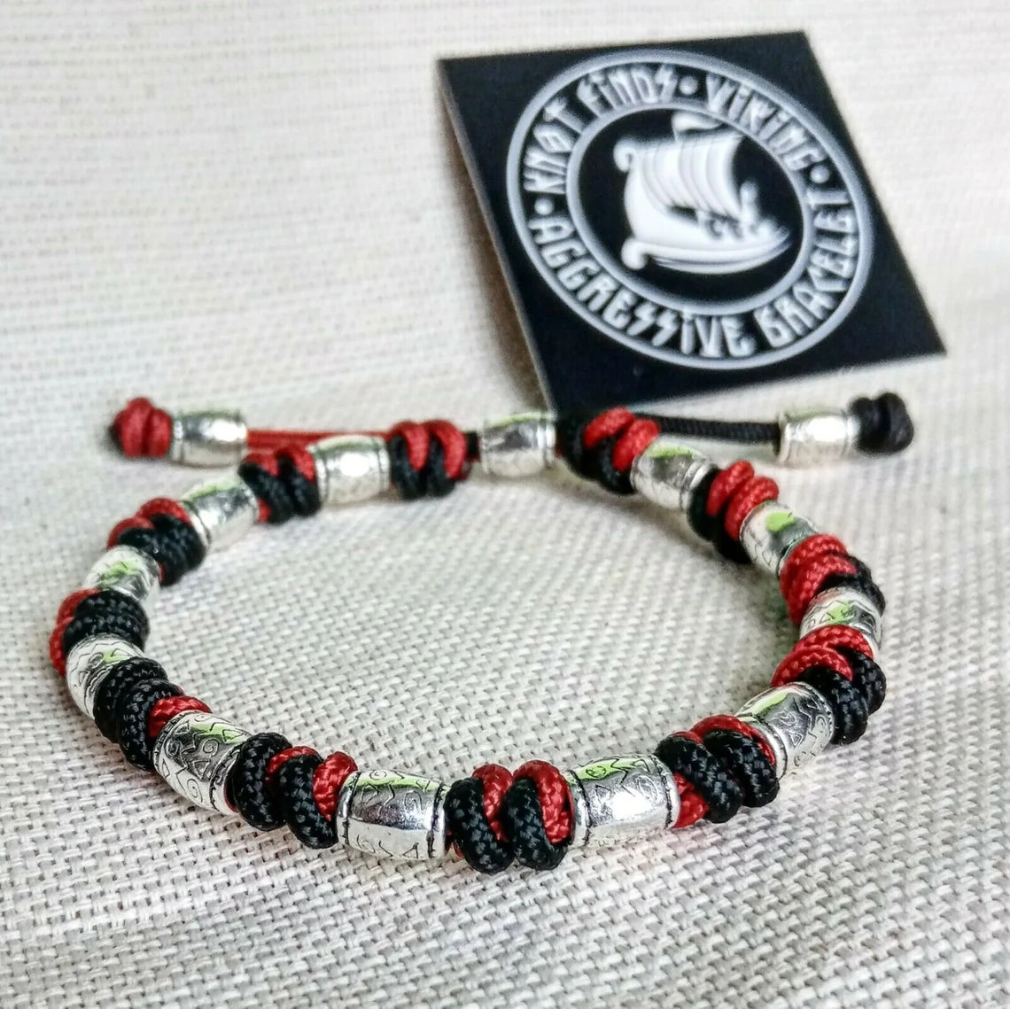 Paracord bracelet with steel beads. Celtic knot. Thin bracelet. Viking style.