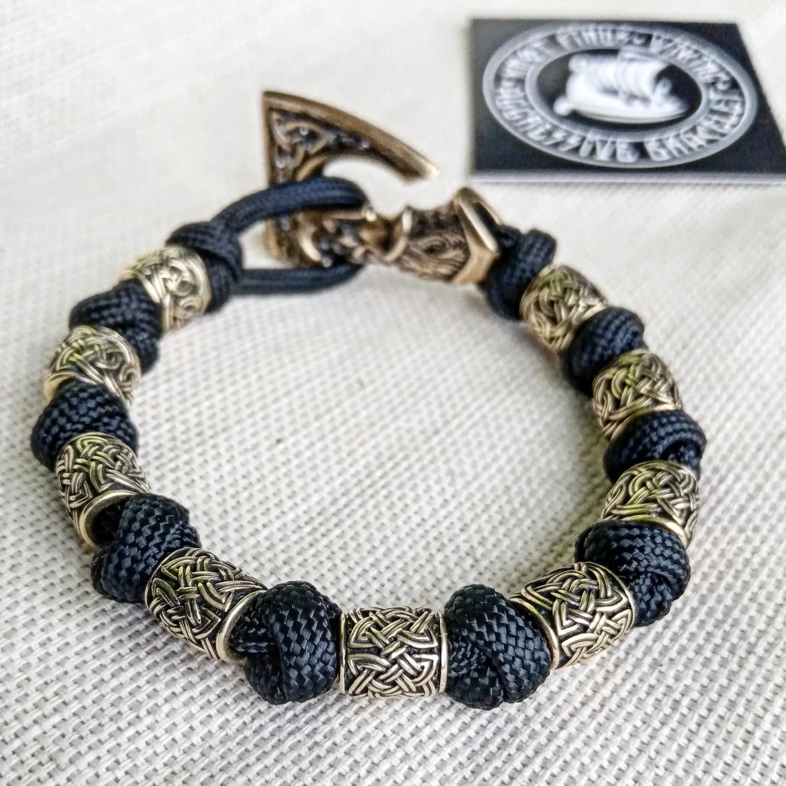 Black Viking bracelet. Paracord bangle. Scandinavian jewelry. Mens style.
