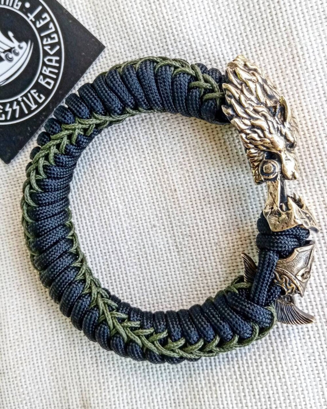 Paracord bracelet with beads "Wolf and Spartan". Men's style, a gift for tough men. Biker bracelet.