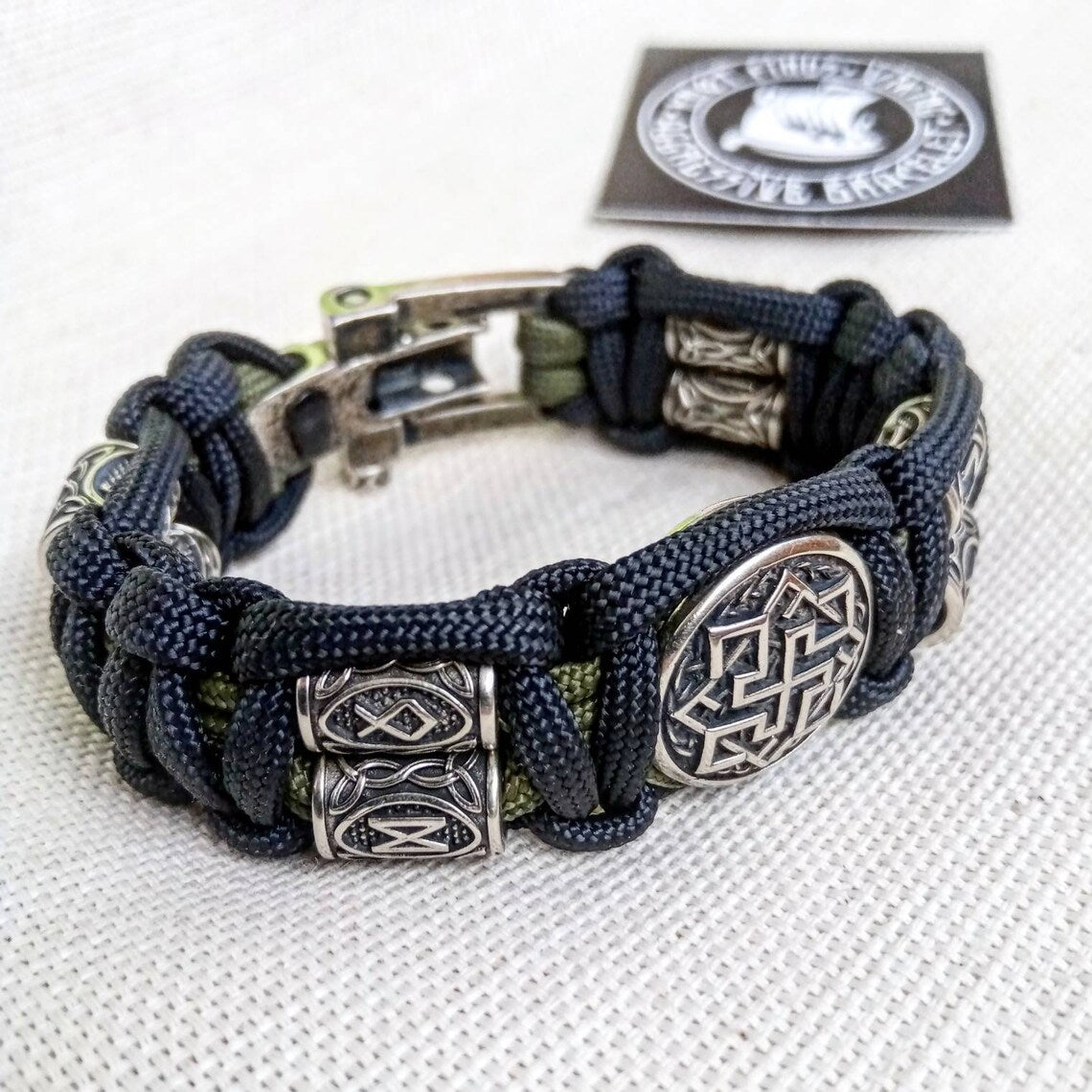 Runic Viking bracelet.VALKYRIE symbol. Scandinavian jewelry. Nordic bangle. Mens accessory.