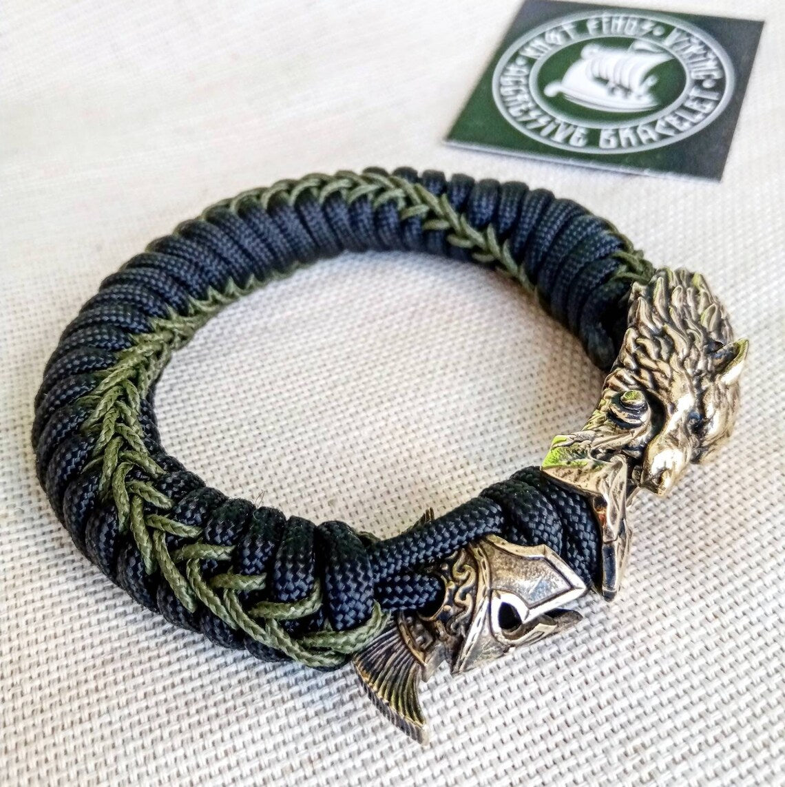 Paracord bracelet with beads "Wolf and Spartan". Men's style, a gift for tough men. Biker bracelet.