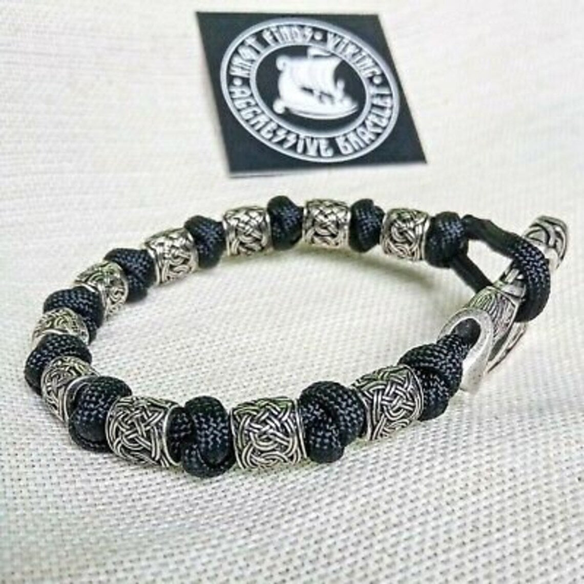 Scandinavian Black bangle. Bracelet with steel beads. Viking jewelry.