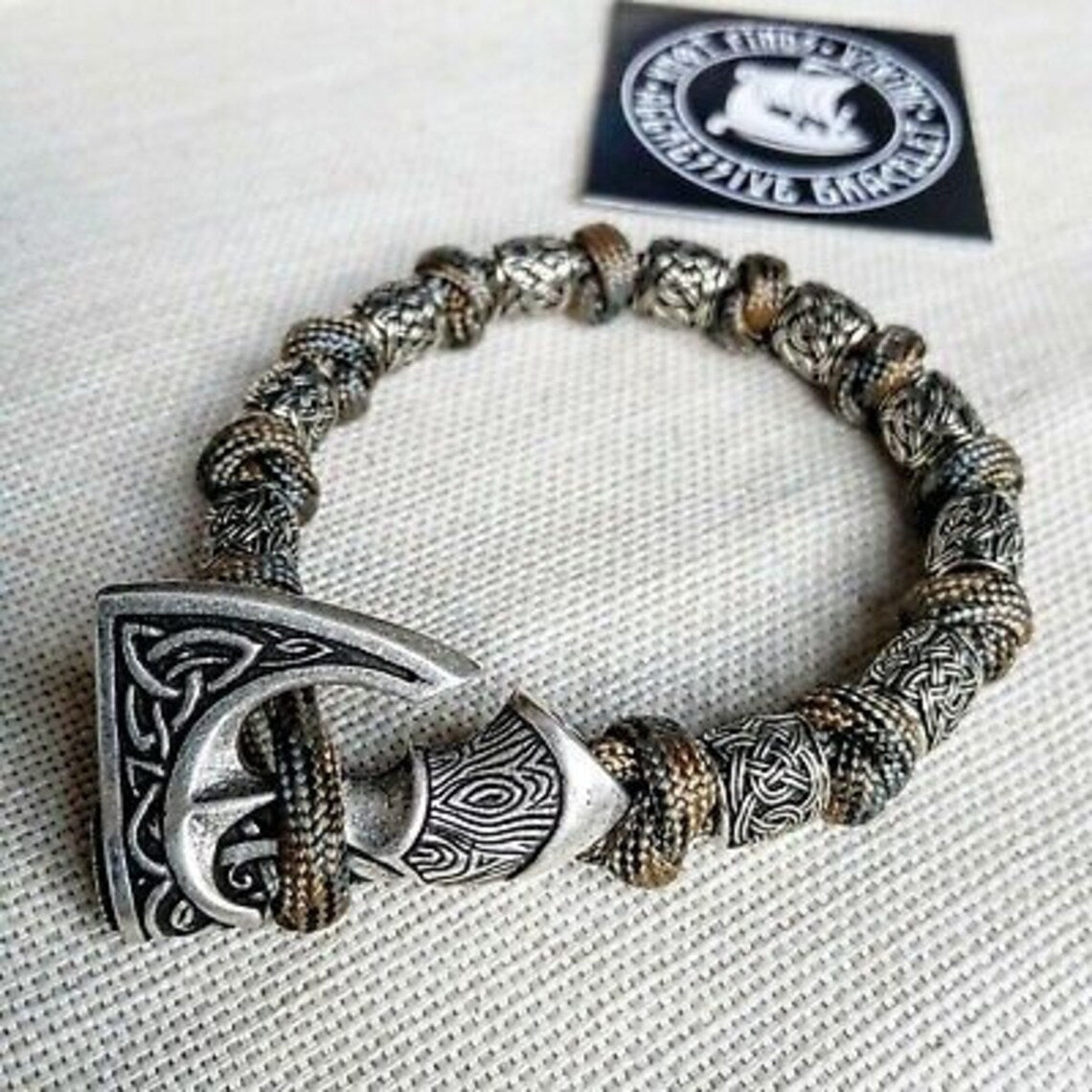 Scandinavian men's bangle. Bracelet with steel beads. Viking jewelry. Luxury accessories.