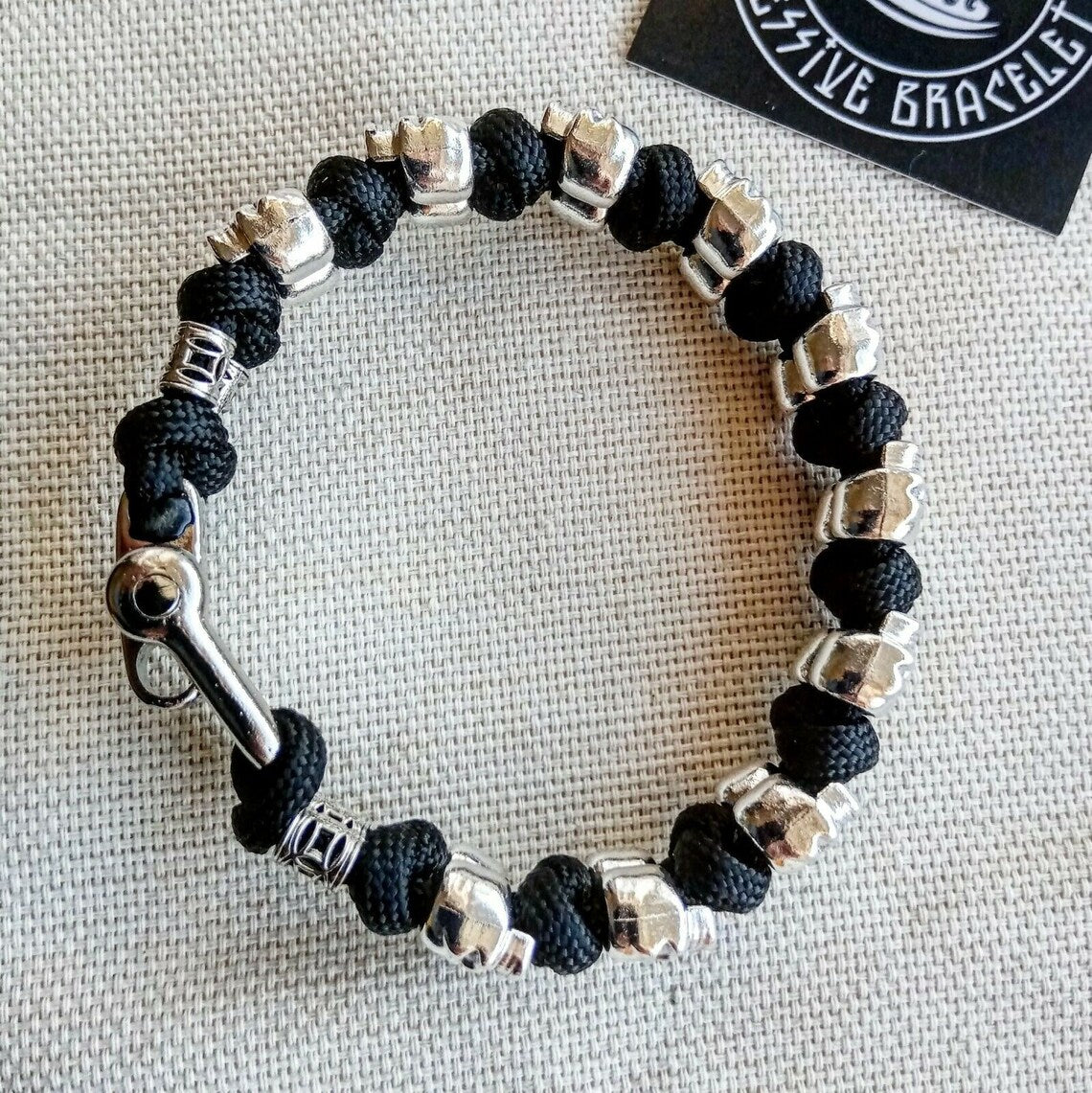 Skull paracord bracelet. Black bangle. Brutal style. Biker bangle. Halloween gift.