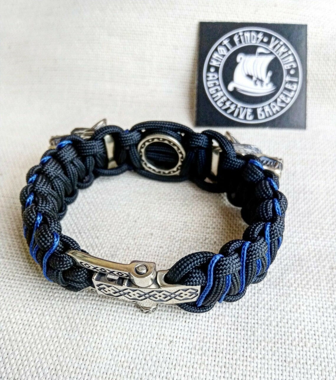 Paracord bracelet with beads "Wolf Head" and "Jerusalem Cross". Men's style, a gift for tough men. Biker bracelet.