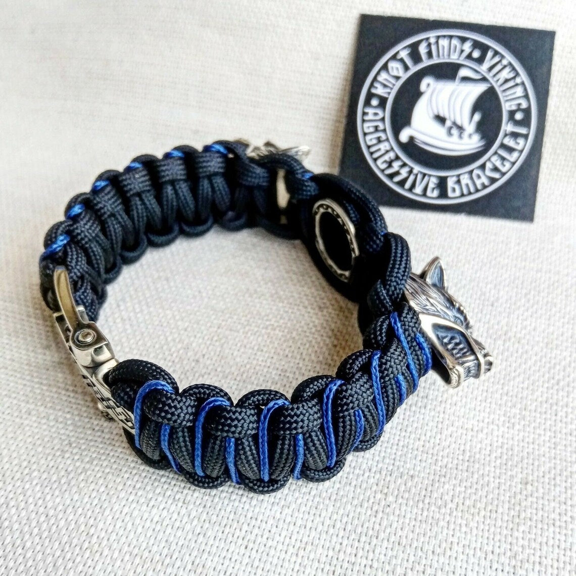 Paracord bracelet with beads "Wolf Head" and "Jerusalem Cross". Men's style, a gift for tough men. Biker bracelet.