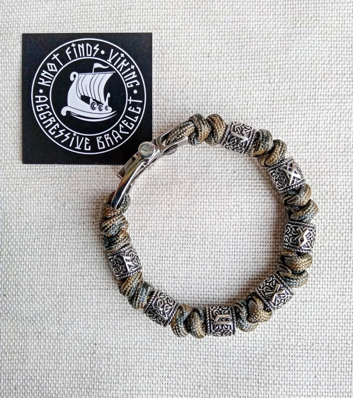 Original mens runic bangle. Paracord bracelet. Viking jewelry. Nordic style.