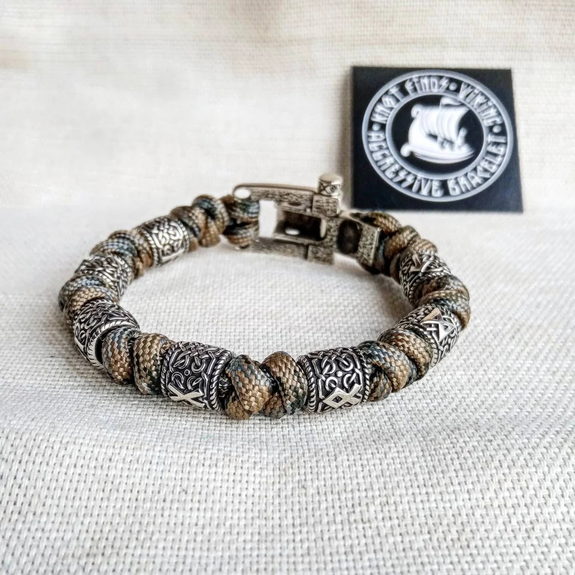 Original mens runic bangle. Paracord bracelet. Viking jewelry. Nordic style.