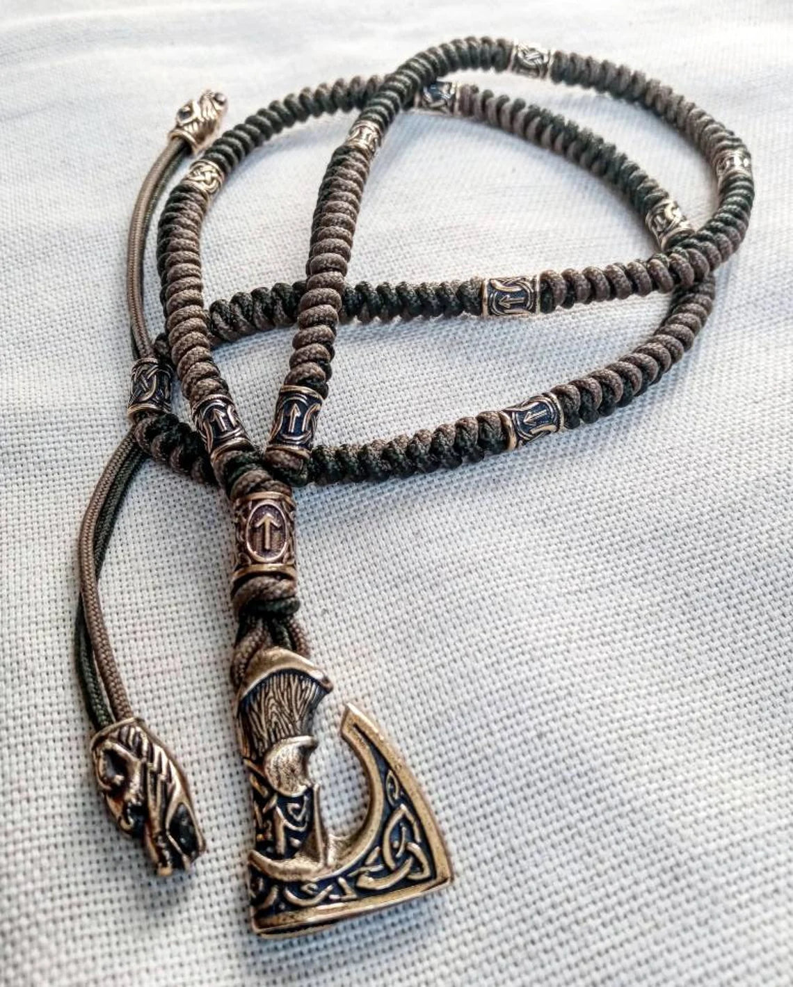 Mens necklace. Paracord necklace with beads. Mjolnir necklace. Celtic knot.