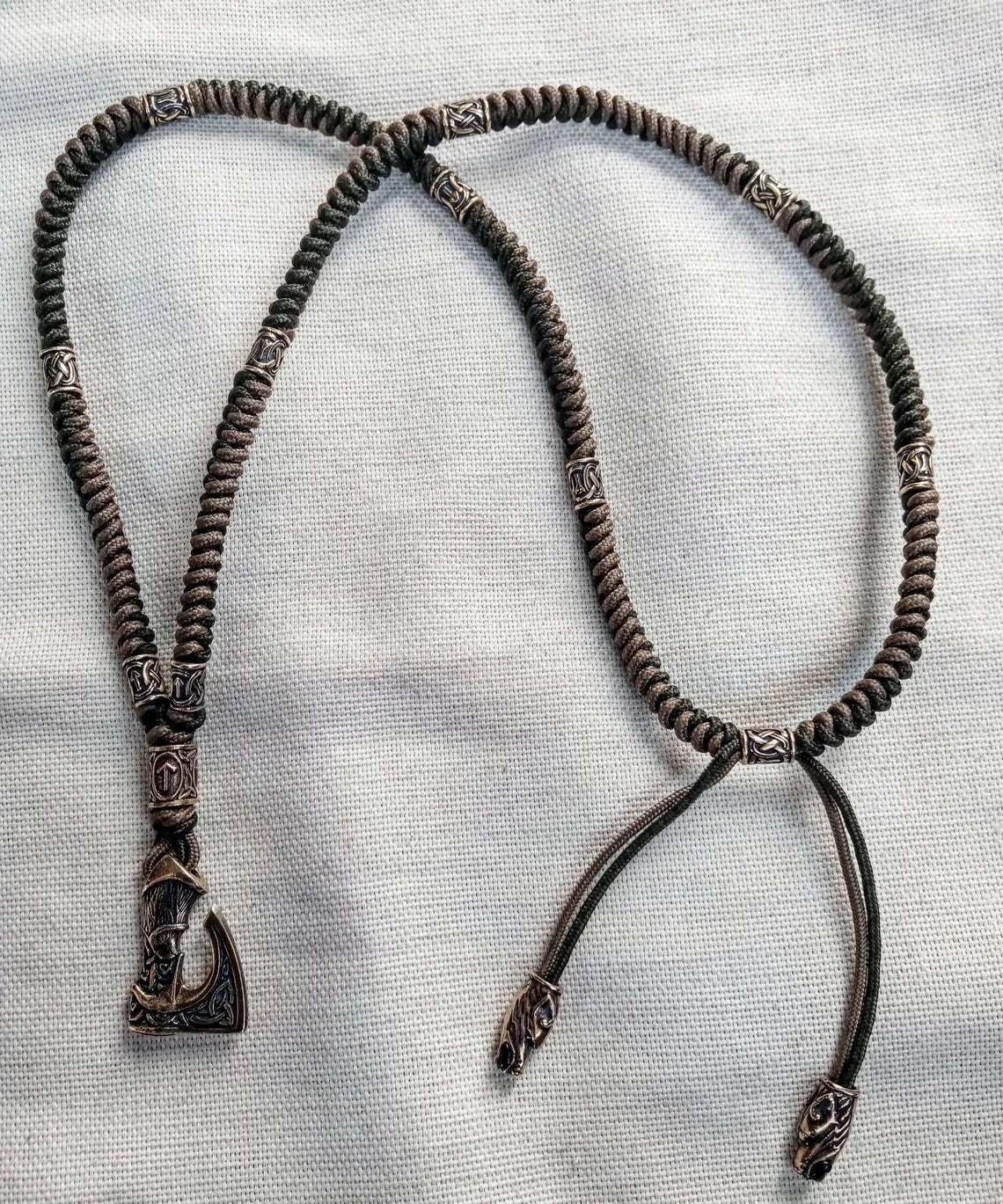 Mens necklace. Paracord necklace with beads. Mjolnir necklace. Celtic knot.