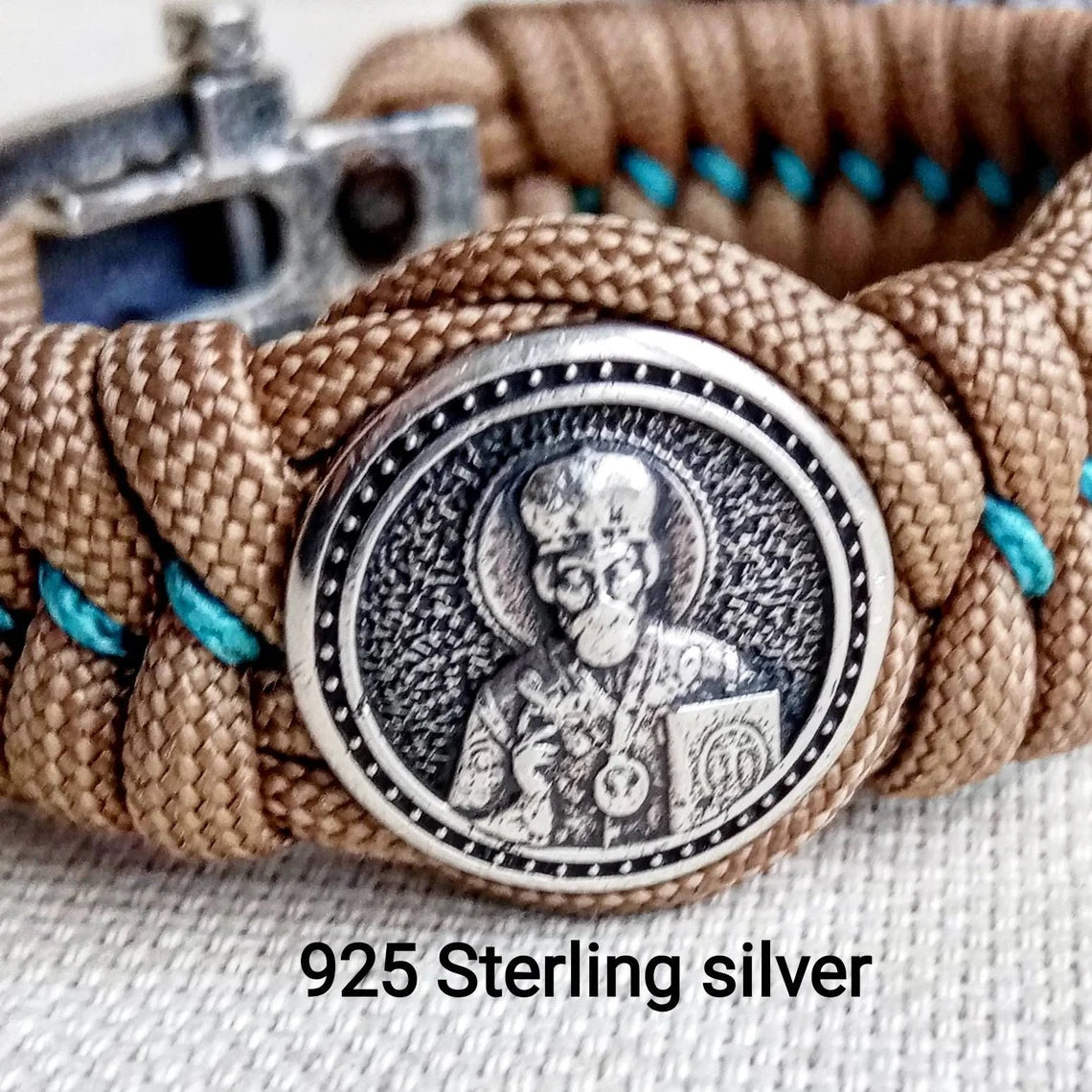 Religious protective amulet. Jesus Christ, Saint Nicholas, Virgin Mary. Silver 925 Sterling. Luxury Easter gift.