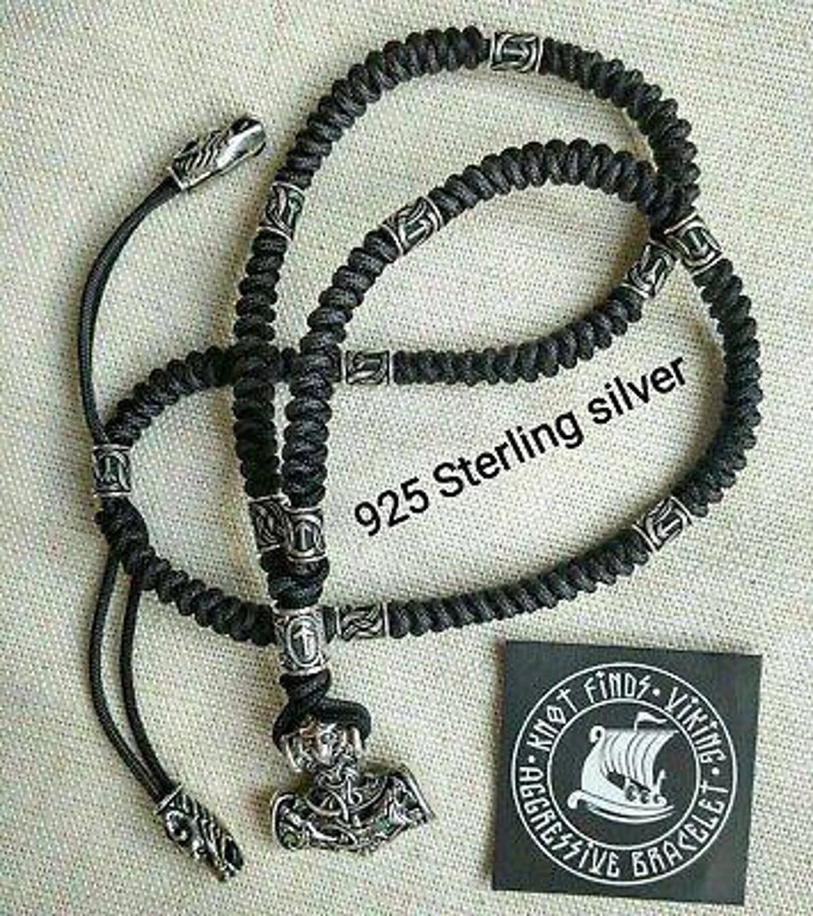 Mens necklace, 925 Sterling silver. Paracord necklace with beads. Mjolnir necklace. Celtic knot.