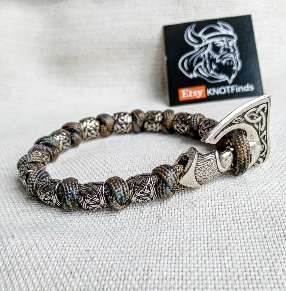 Ax pendant for mens necklace, Ax clasp for bracelet from paracord, steel beads for weaving. Viking jewelry. Mens accessory.