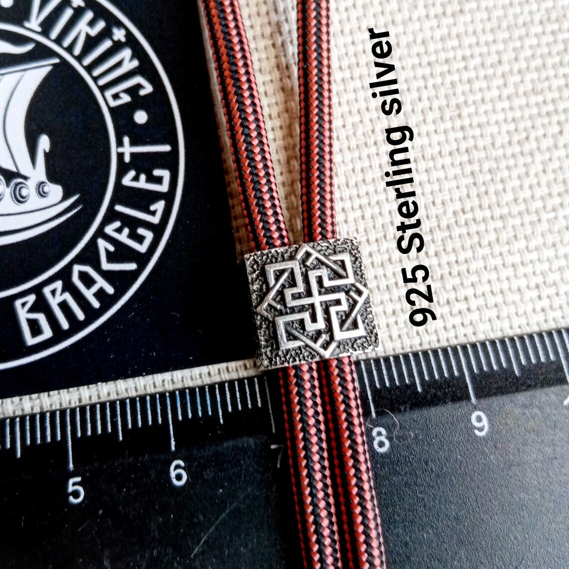 925 Sterling silver bead VALKYRIE, bead for bracelet. Viking symbol. Paracord weaving.