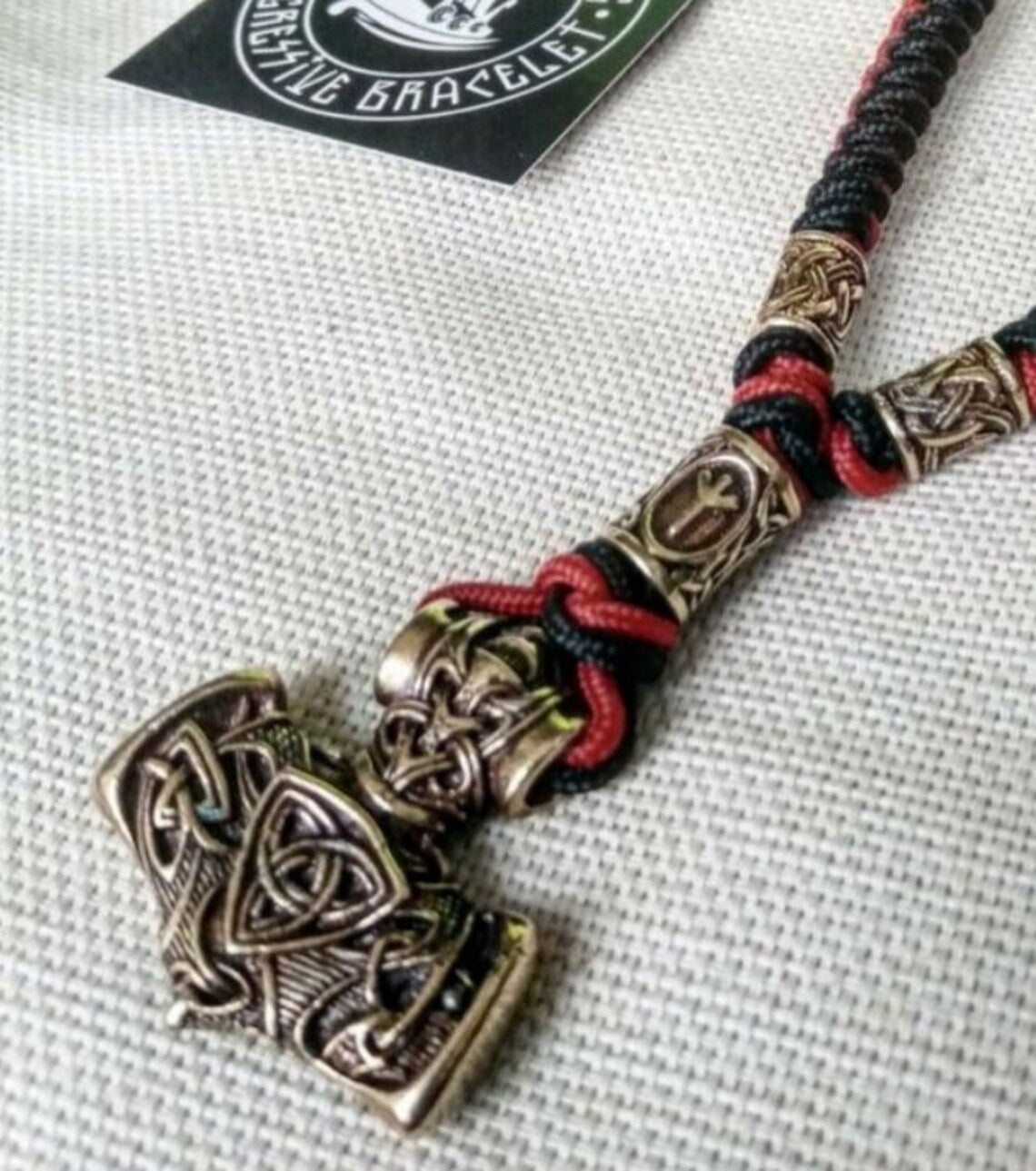 Mjolnir pendant for mens necklace Thor's Hammer clasp for bracelet from paracord, Viking style